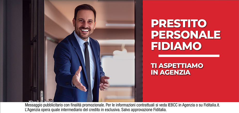 Agenzia Meet di Torkan Biagio Fiditalia | Bitonto, Bari | Prestito Personale Fidiamo - Ti aspettiamo per realizzare i tuoi progetti. Messaggio pubblicitario con finalità promozionale. Per le informazioni contrattuali si veda IEBCC in Agenzia o su Fiditalia.it. L’Agenzia opera quale intermediario del credito in esclusiva. Salvo approvazione Fiditalia.