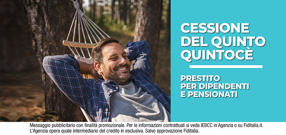 Agenzia Meet di Torkan Biagio Fiditalia | Bitonto, Bari | Cessione del Quinto Quintocè - Un consulente dedicato per i progetti di dipendenti e pensionati. Messaggio pubblicitario con finalità promozionale. Per le informazioni contrattuali si veda IEBCC in Agenzia o su Fiditalia. it. L’Agenzia opera quale intermediario del credito in esclusiva. Salvo approvazione Fiditalia.